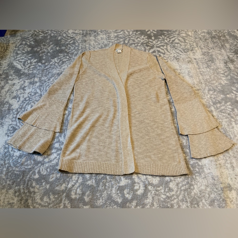 J. Crew Tan Cardigan Sweater with Delicate Bell Sleeves